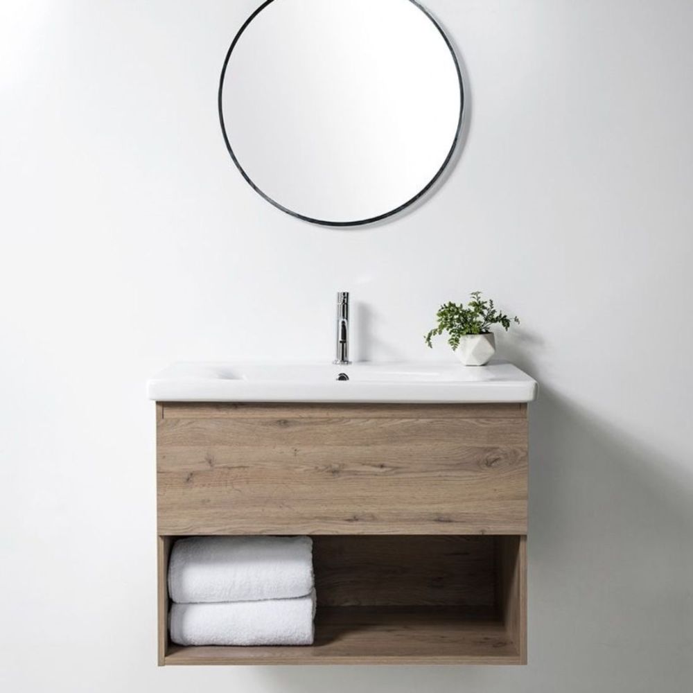 Carlton 800mm Wall Hung Vanity Open Shelf French Oak Vanity Wall