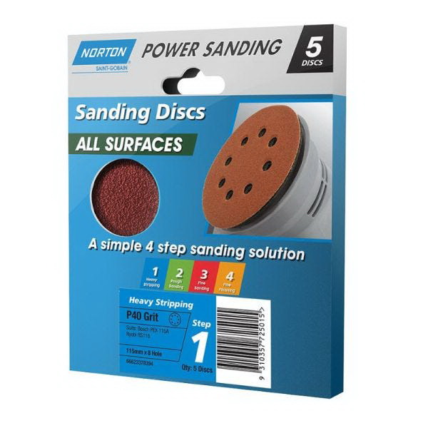 115mm x 8H P40 Speedgrip All Surface Sanding Disc 5 pack PlaceMakers NZ