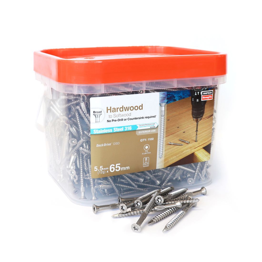 DSD Hardwood Decking Screw 12gauge 65mm len T316 grade Stainless Steel