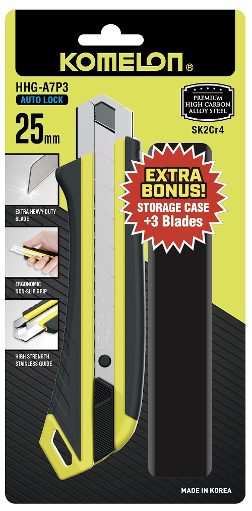 Snap Off Knife High-Vis Non-Slip Grip 25mm plus Bonus 3 Blades/Case HHG-A7P3 Snap Off Knife High-Vis Non-Slip Grip 25mm plus Bonus 3 Blades/Case HHG-A7P3