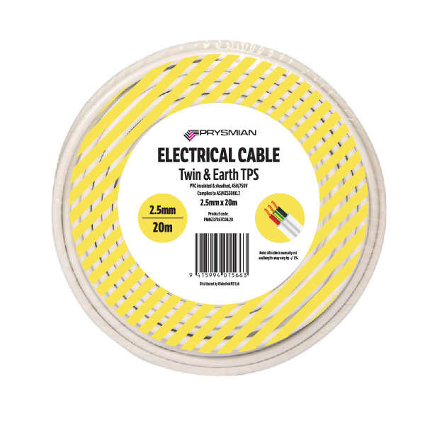 Electrical Cable Twin & Earth 2.5mm TPS 20m Roll Blister Pack Electrical Cable Twin & Earth 2.5mm TPS 20m Roll Blister Pack