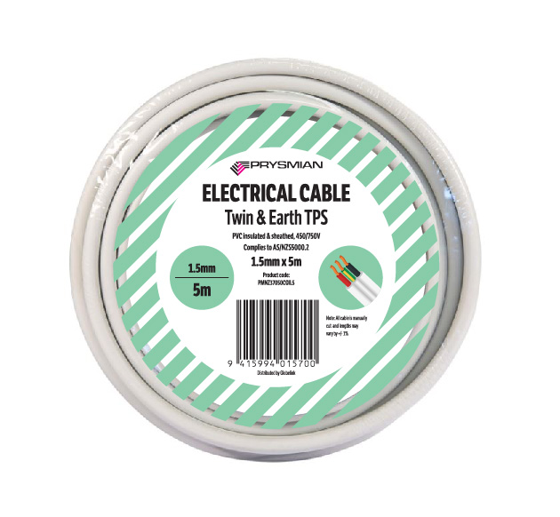 Electrical Cable Twin & Earth 1.5mm TPS 5m Roll Blister Pack Electrical Cable Twin & Earth 1.5mm TPS 5m Roll Blister Pack
