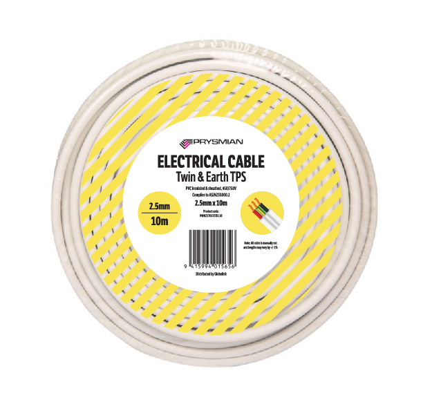 Electrical Cable Twin & Earth 2.5mm TPS 10m Roll Blister Pack Electrical Cable Twin & Earth 2.5mm TPS 10m Roll Blister Pack