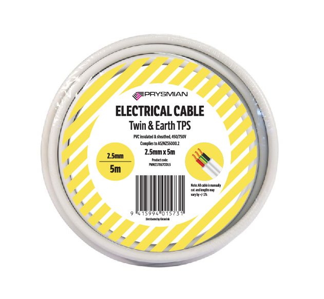 Electrical Cable Twin & Earth 2.5mm TPS 5m Roll Blister Pack Electrical Cable Twin & Earth 2.5mm TPS 5m Roll Blister Pack