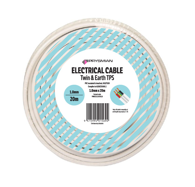 Electrical Cable Twin & Earth 1.0mm TPS 20m Roll Blister Pack Electrical Cable Twin & Earth 1.0mm TPS 20m Roll Blister Pack