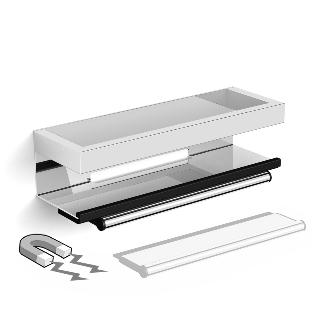 Edge Square Shower Shelf And Rail With Wiper Chrome