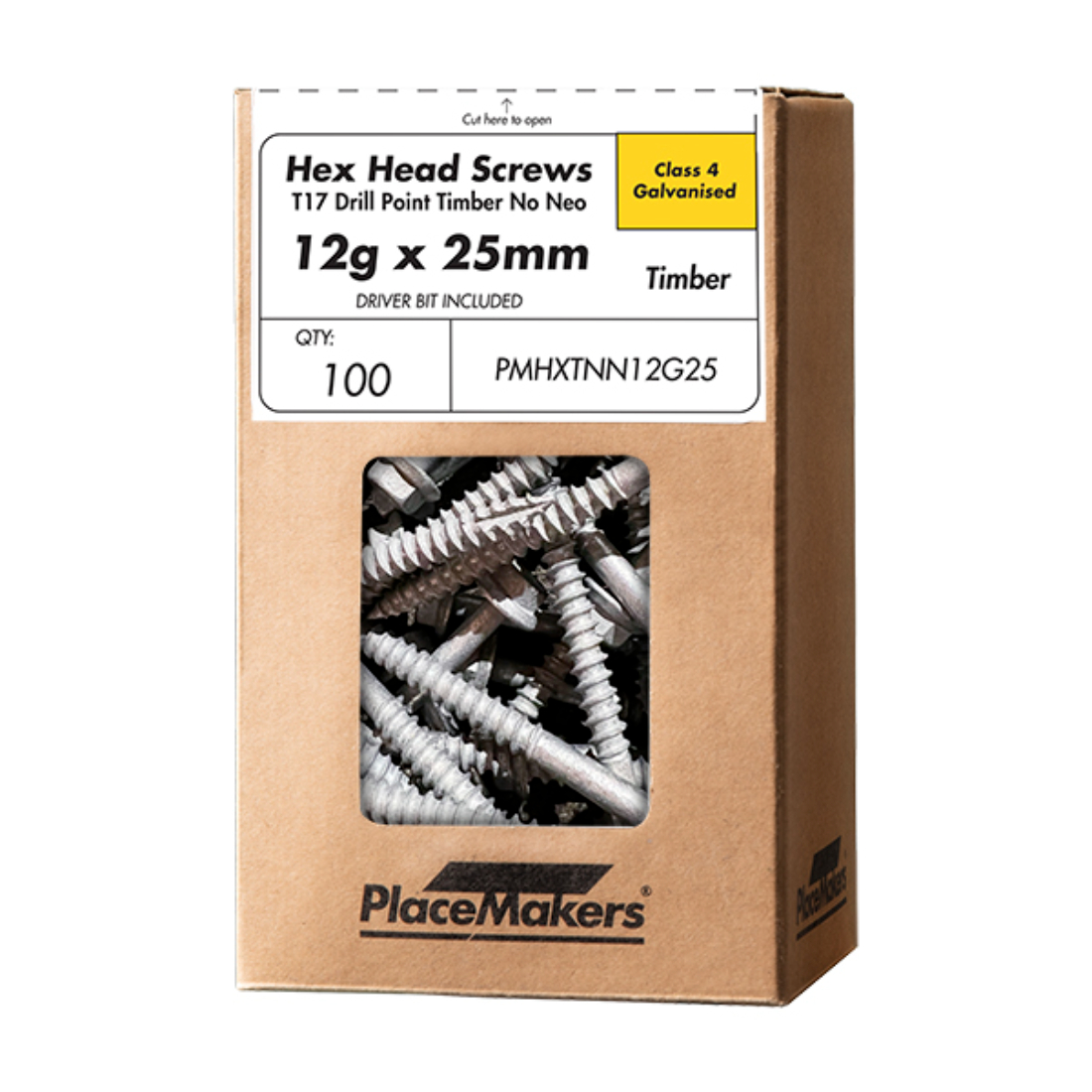 Hex Head T17 Screw Galvanised CL4 No Neo 12g X 25mm 100 Box ...