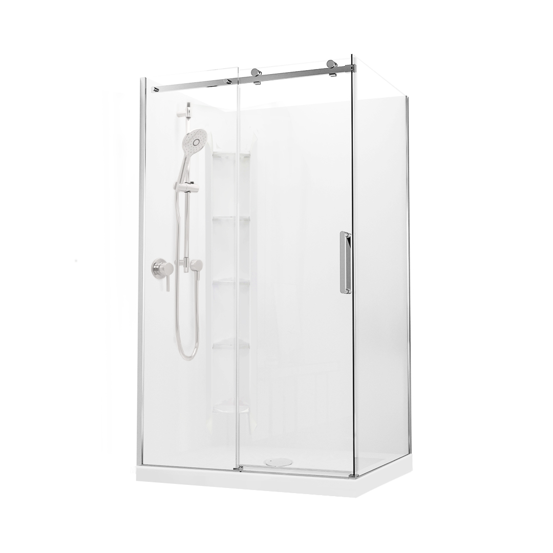 Evora Square Corner Shower Sliding Door 1200 x 900mm Metallic Cornercontour plus Wall Right