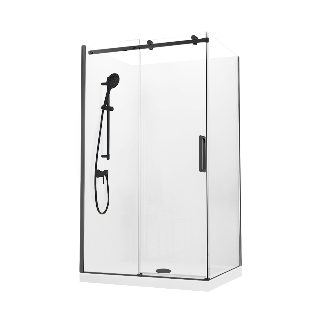 Evora Square Corner Shower Sliding Door 1200 x 900mm Black Flat Wall