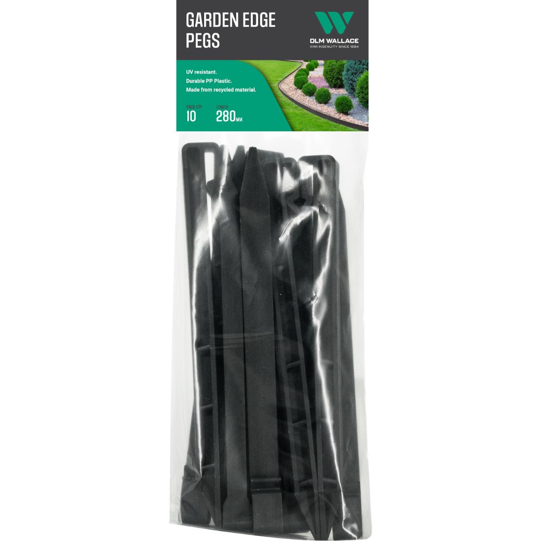 Recycled Plastic Garden Edging Pegs Black 280mm (Pack Of 10
