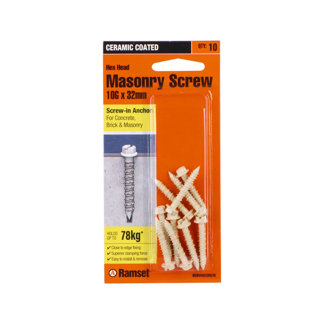 Ankascrew Tapcon Anchor Screw HEX Masonry 10 x 32mm white PlaceMakers NZ